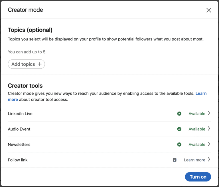 Choose up to 5 topics as hashtags 