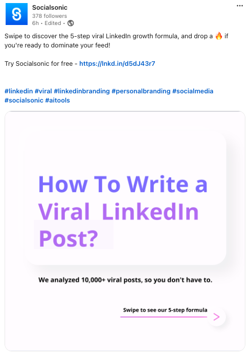 linkedin post ideas - example from Socialsonic's linkedin profile