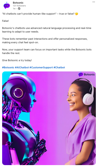 linkedin post ideas - example from Botsonic's linkedin profile